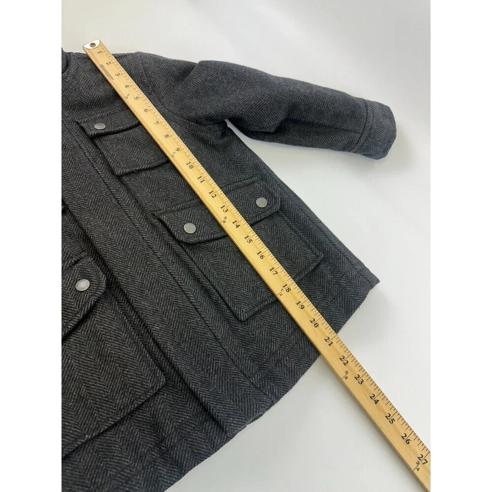 Gap Kids Boys Gray Herringbone Coat Zip Wool Blend Snap Mock Neck Kids Small 6-7